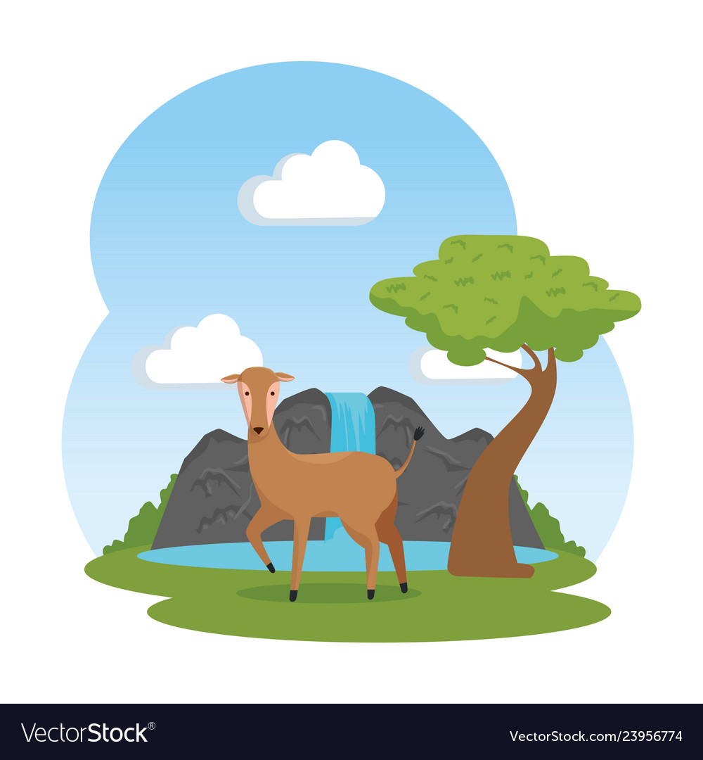 African antelope in the savannah with waterfall vector image African antelope in the savannah with waterfall