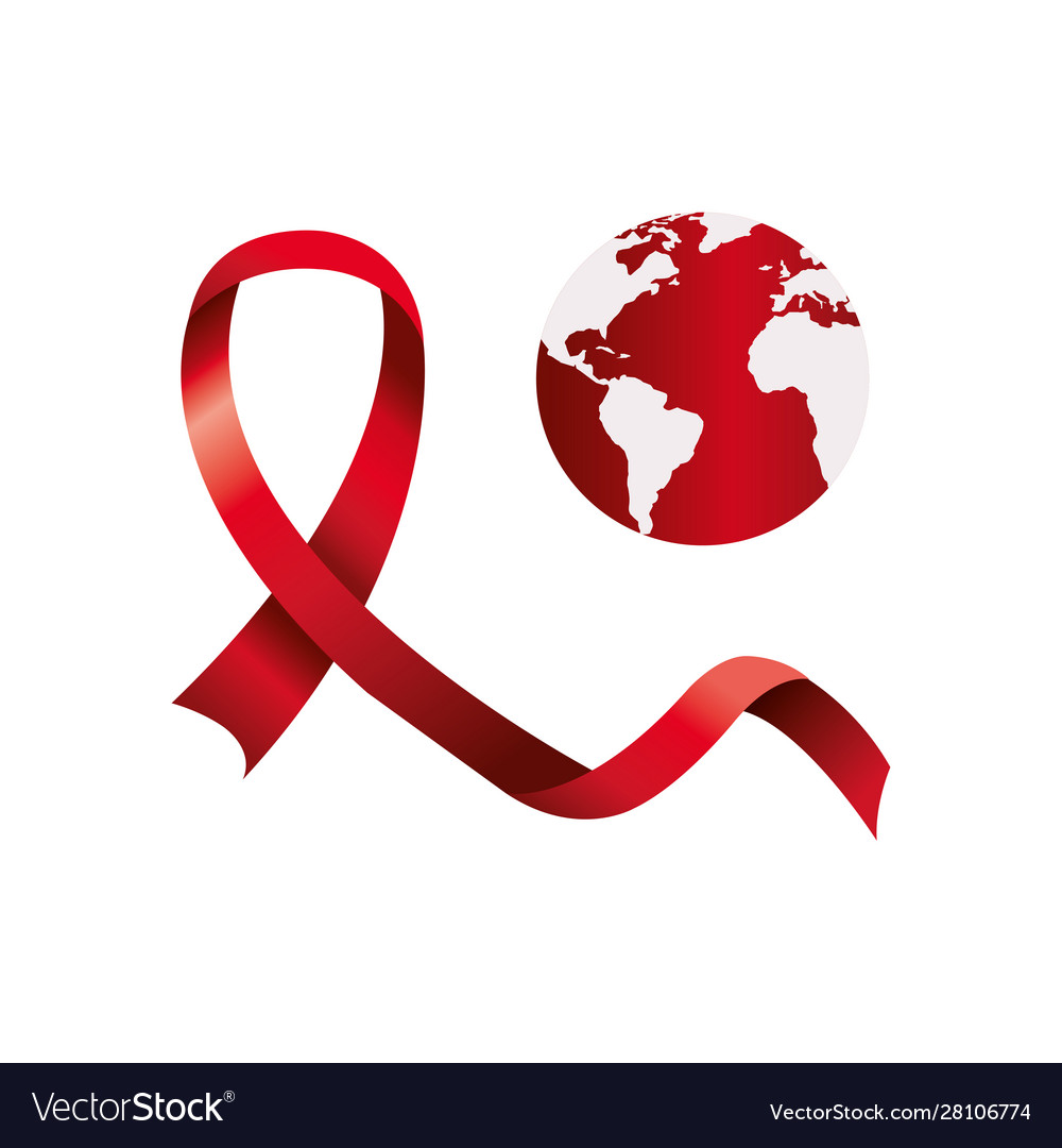 Aids day awareness ribbon with planet earth