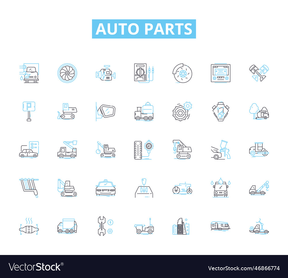 Auto parts linear icons set engine suspension Vector Image