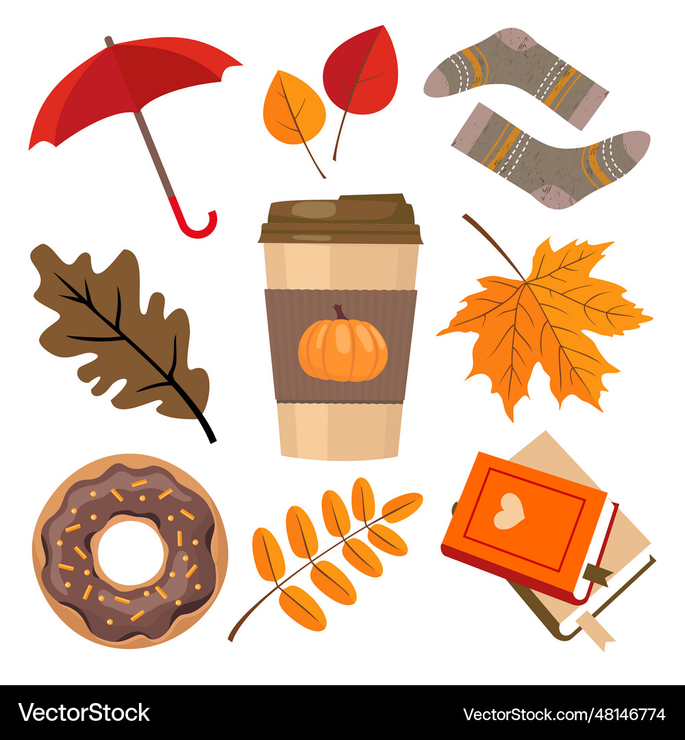 Autumn elements coffee set Royalty Free Vector Image