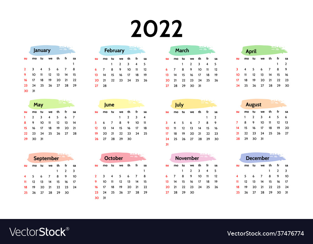 Calendar for 2022 isolated on a white Royalty Free Vector