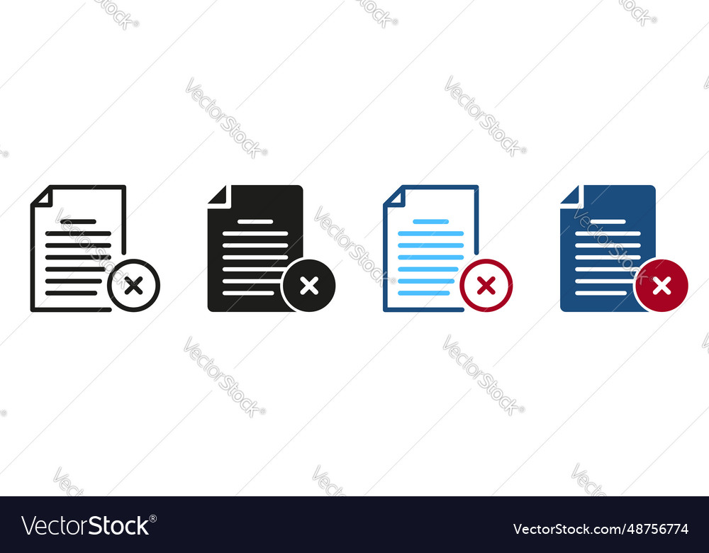 Delete document line and silhouette icon set