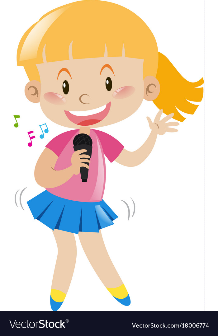 Girl with microphone singing and dancing Vector Image