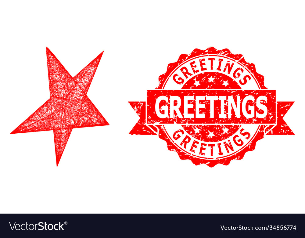 Grunge greetings seal and net asymmetrical star