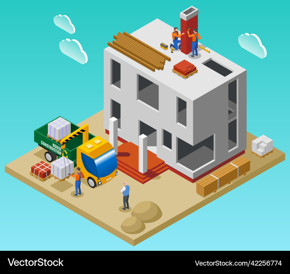 House construction isometric composition Vector Image
