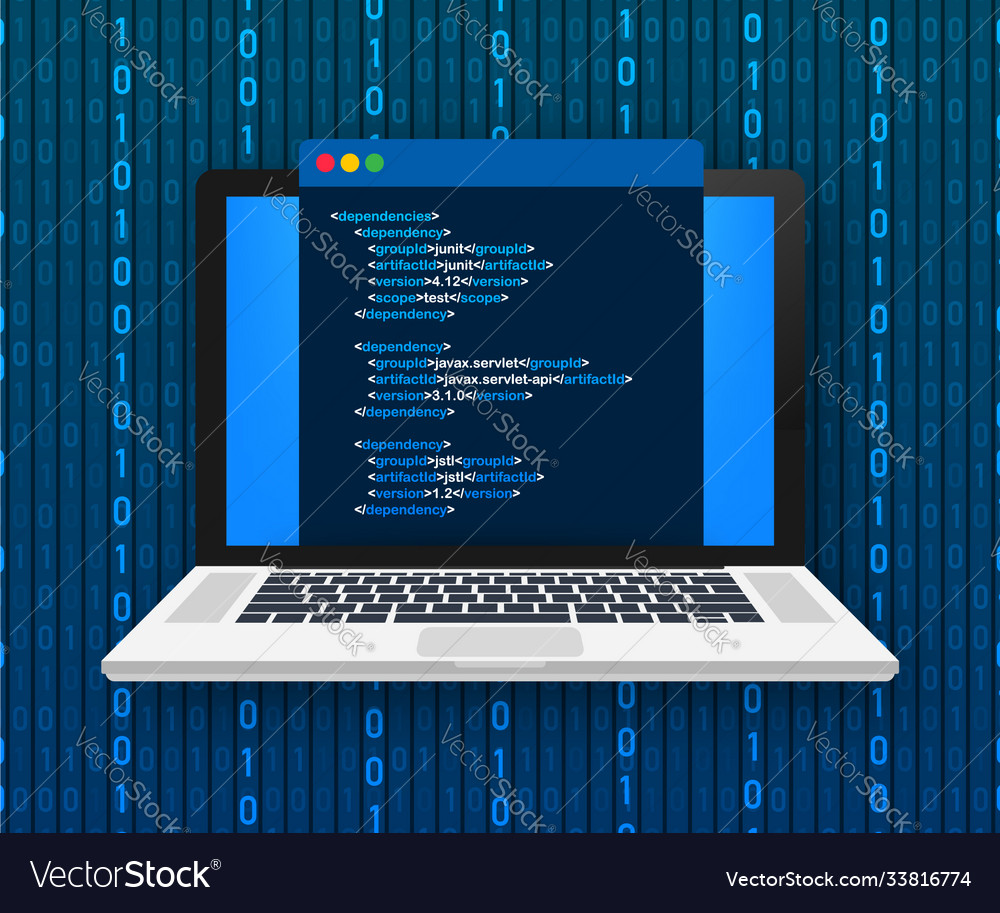 Laptop coding concept web developer Royalty Free Vector