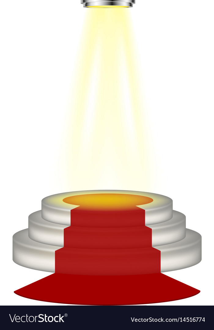 Light shines on the empty podium with red carpet
