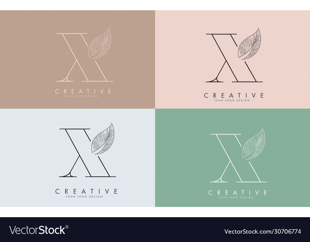 Outline letter x logo icon with wired leaf