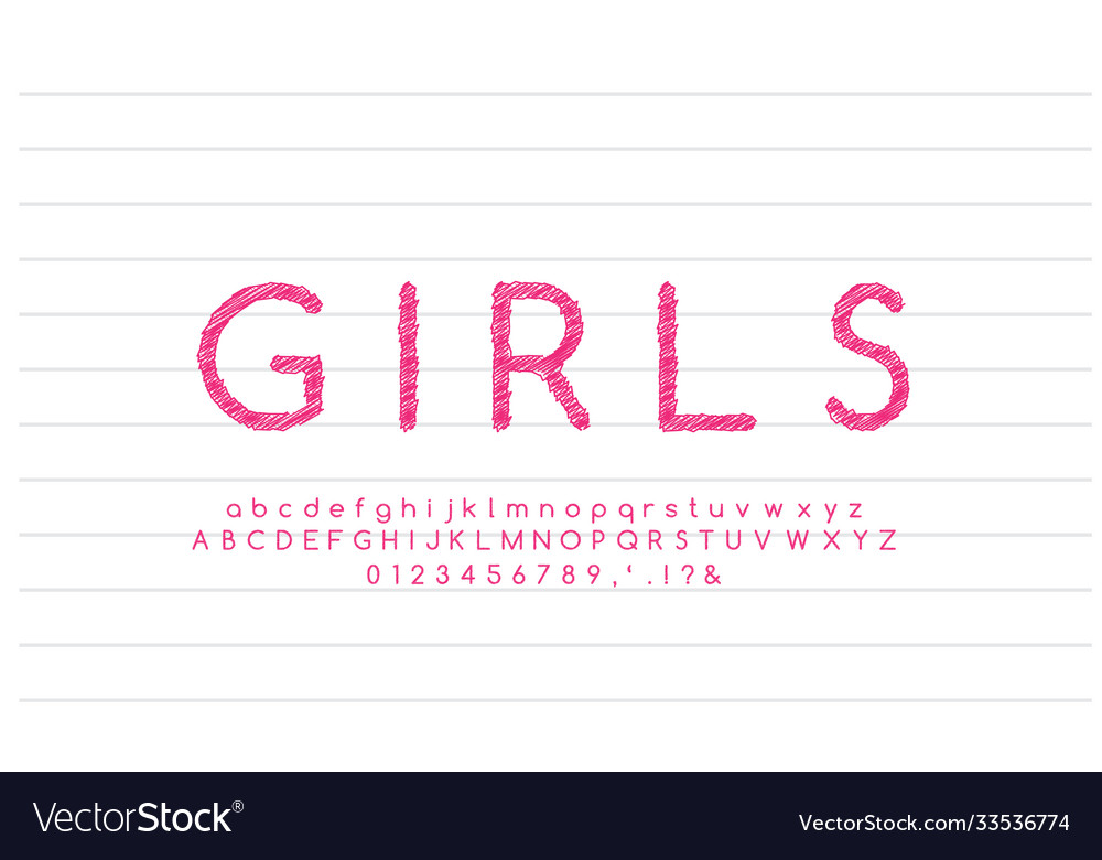 Pink sketch text effect or font style vector image Pink sketch text effect or font style
