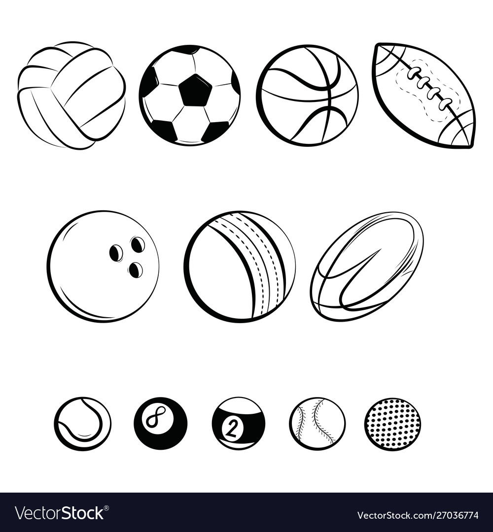 Set balls collection gaming balls black vector image Set balls collection gaming balls black