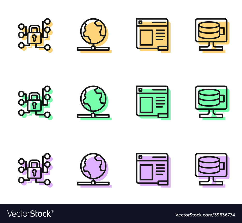 Set line browser window cyber security global Vector Image Set line browser window cyber security global