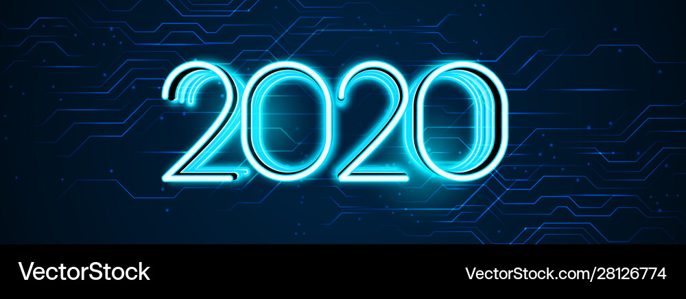 Technology Style Happy New Year 2020 Banner Design
