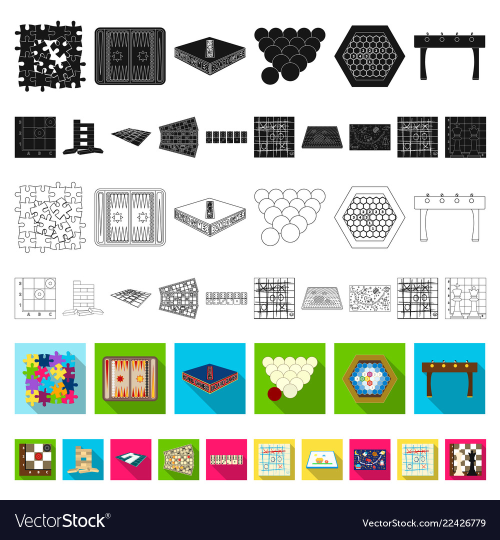 Board game flat icons in set collection for design vector image Board game flat icons in set collection for design