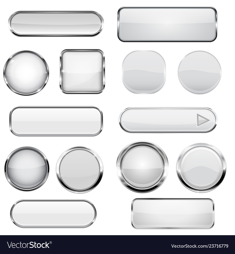 Collection of 3d buttons white glass and plastic Vector Image