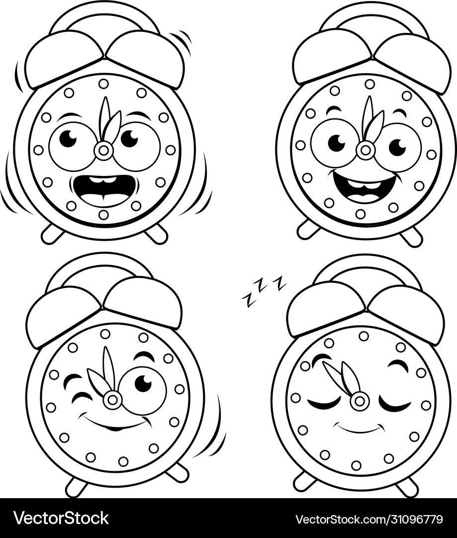 Happy alarm clocks Royalty Free Vector Image - VectorStock