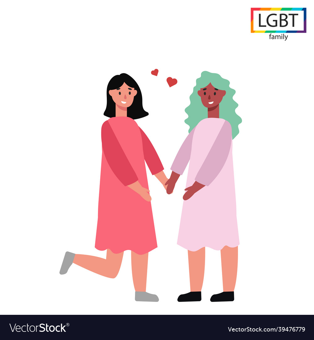 Lgbt Familie zwei Mädchen halten einander Hände vector image Lgbt Familie zwei Mädchen halten einander Hände