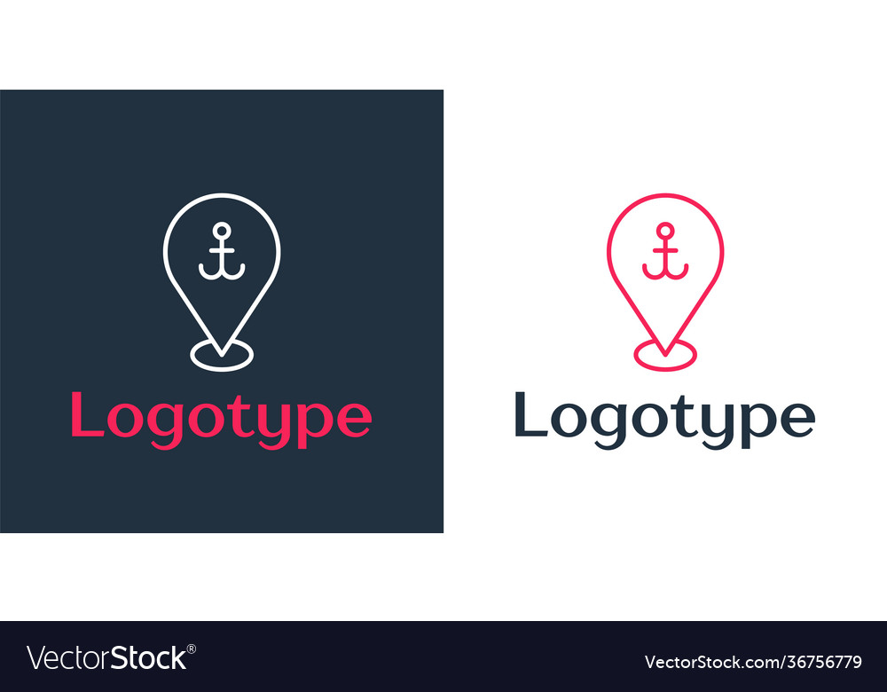 Logotype line map pointer with anchor icon vector image Logotype line map pointer with anchor icon