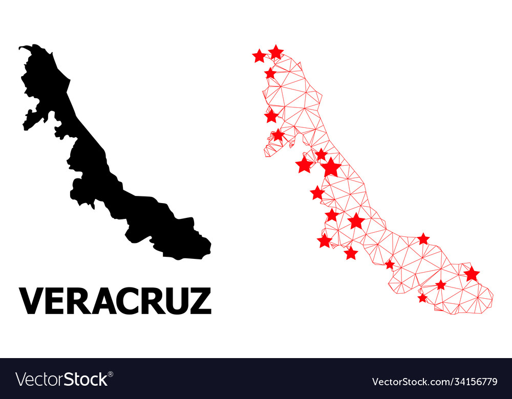 Network polygonal map veracruz state with red vector image Network polygonal map veracruz state with red