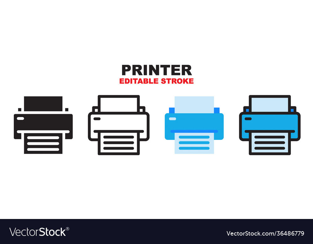 Printer icon set with different styles editable vector image Printer icon set with different styles editable