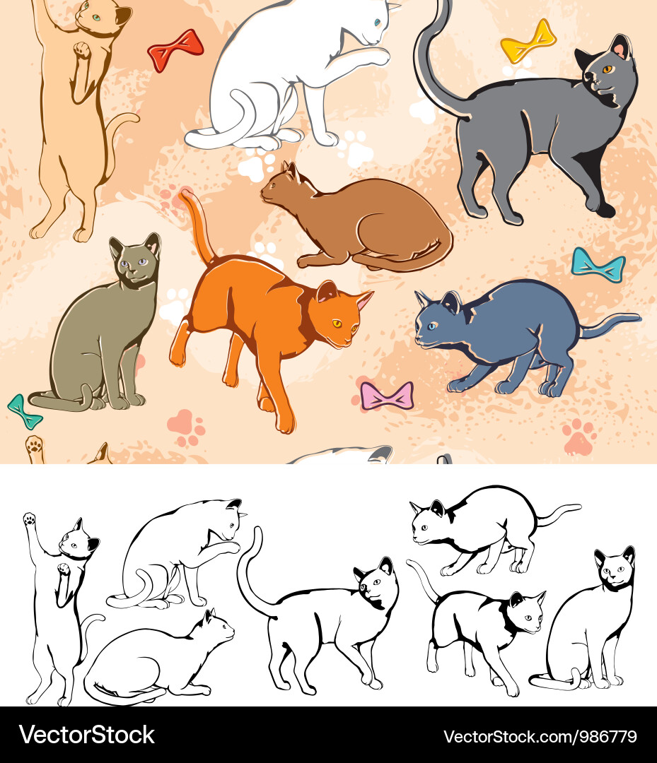 Seamless pattern cats Royalty Free Vector Image