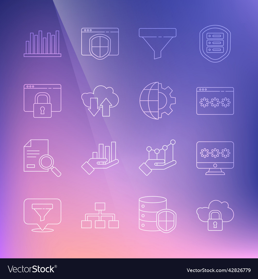 Set line cloud computing lock password protection vector image Set line cloud computing lock password protection