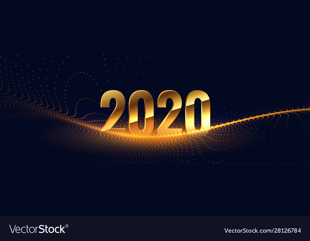 2020 new year in golden style with particle wave