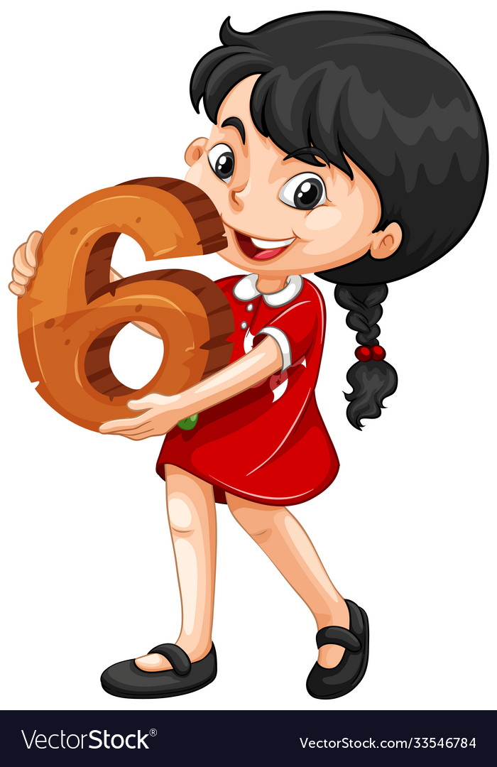 Asian girl holding math number six