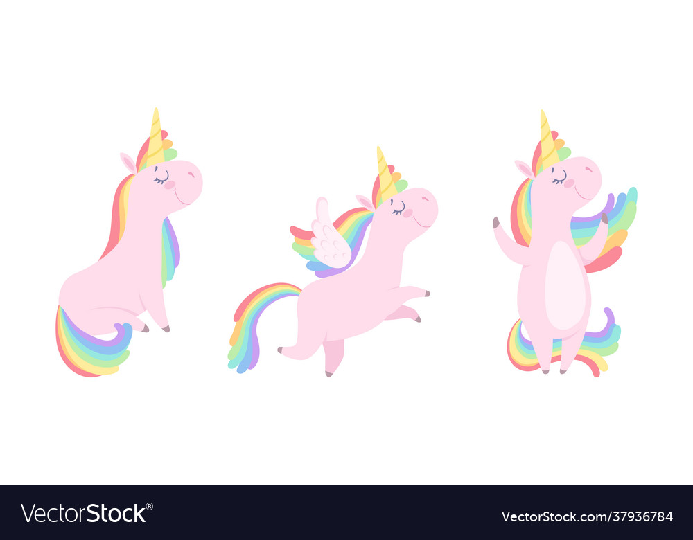 Cute unicorns set lovely pink baby unicorn Vector Image