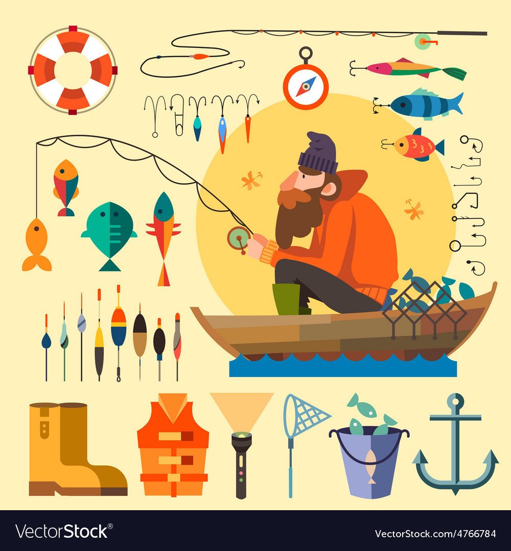 Fisherman in a boat fishing Royalty Free Vector Image