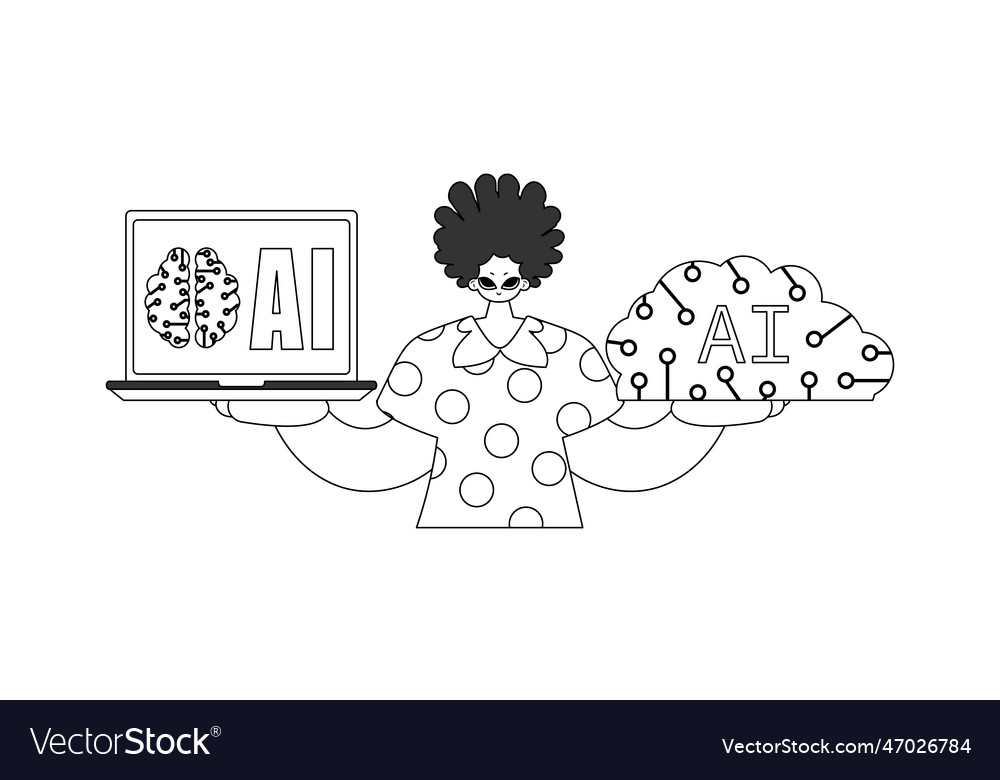 He grasps a linear style artificial intelligence vector image He grasps a linear style artificial intelligence