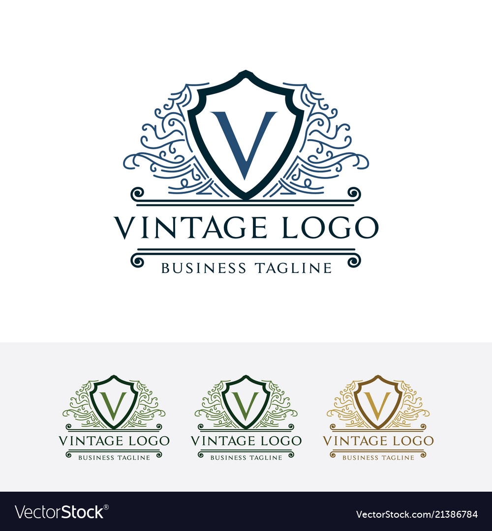 Logo of vintage shield with letter v vector image Logo of vintage shield with letter v