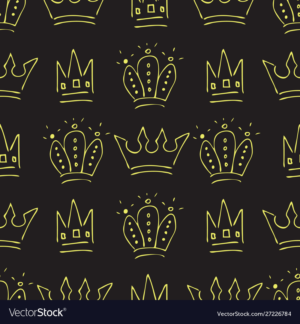 Seamless pattern doodle queen or king crowns