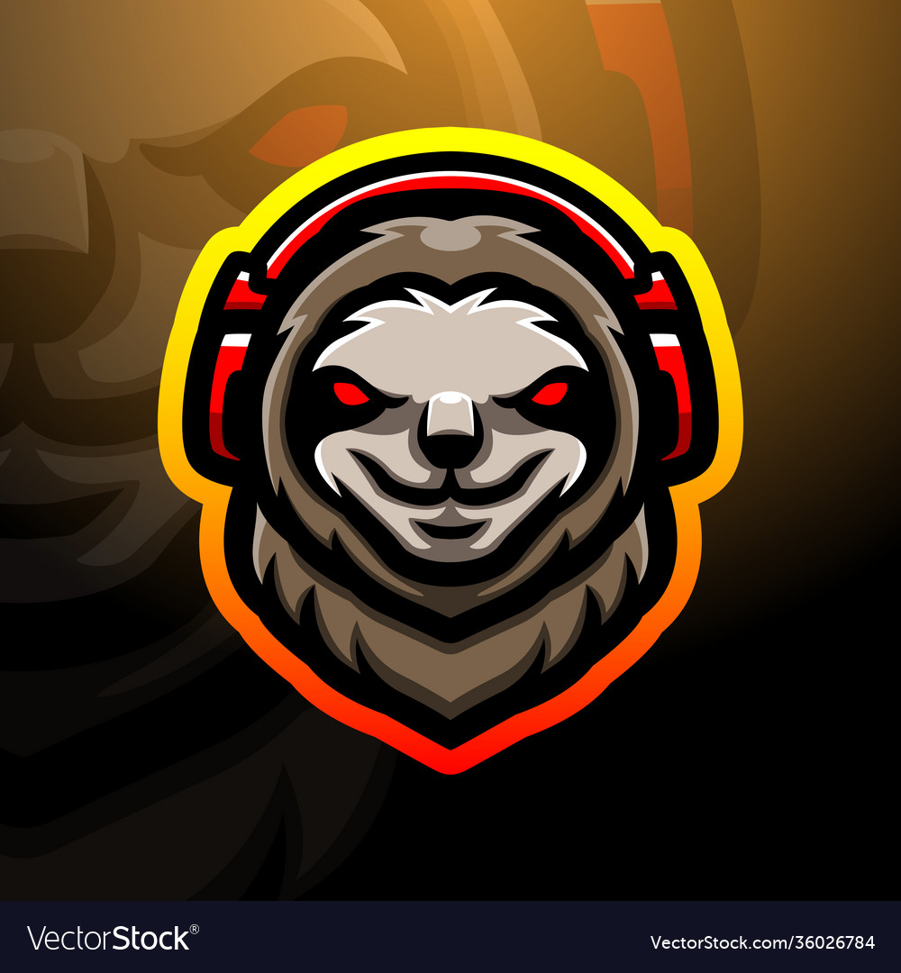 Sloth head mascot esport logo design Royalty Free Vector