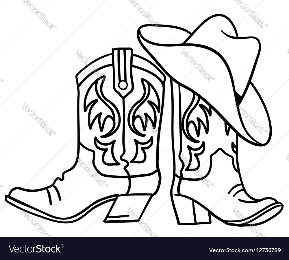 Cowboy boots and hat handdrawn graphic isolated Vector Image