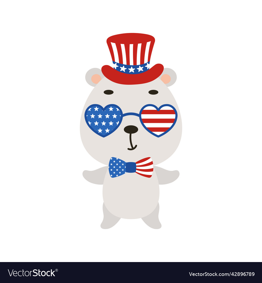 Cute little polar bear in usa patriotic hat