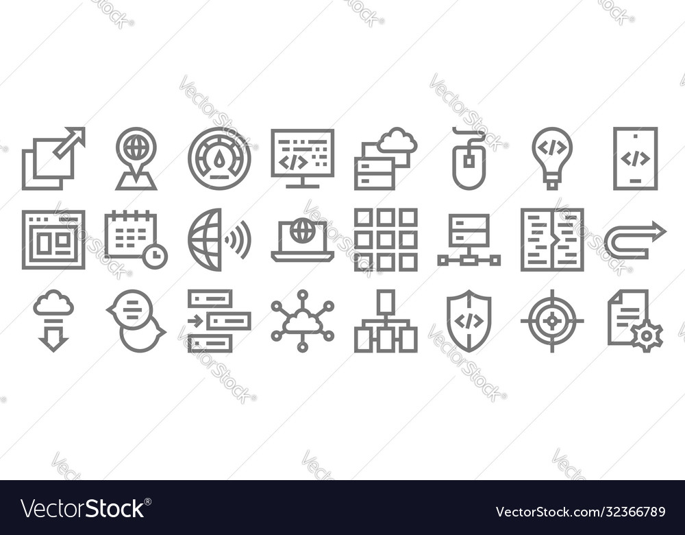 Development line icons linear set quality vector image Development line icons linear set quality