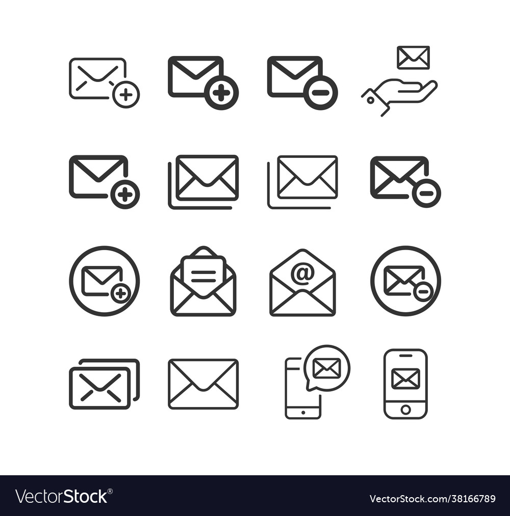 Envelope line icon set e-mail message symbol