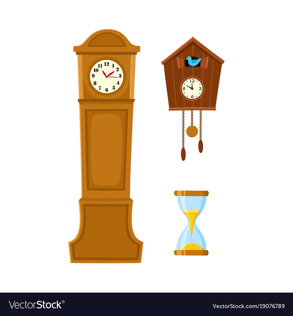 Flat clock types icon set isolated