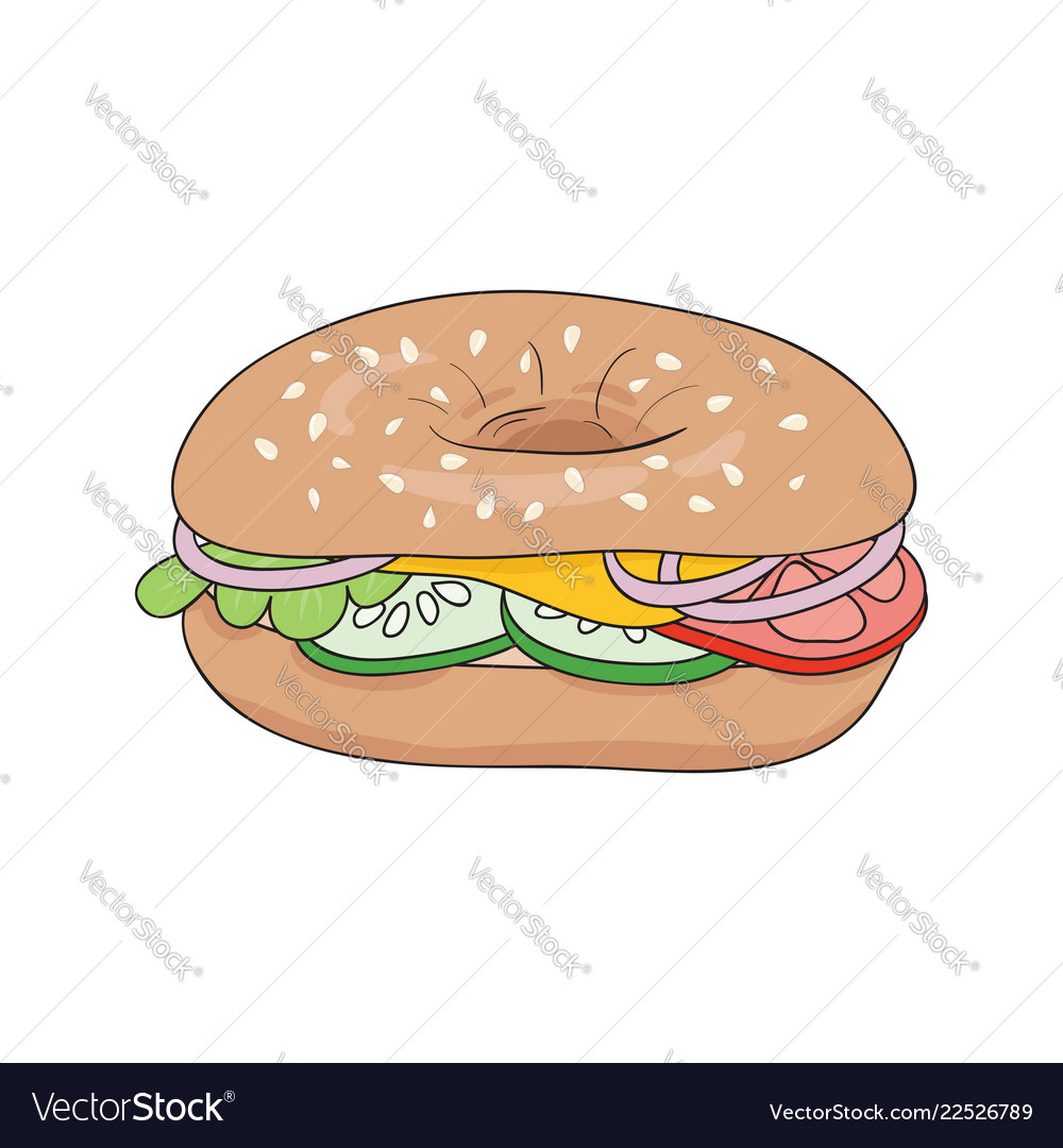 Fresh bagel sandwich with cheese and vegetables