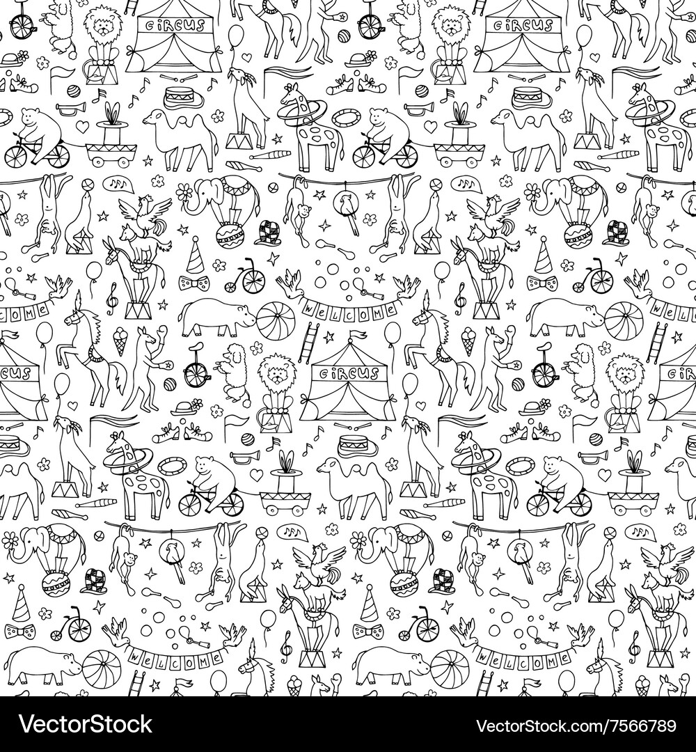 Hand drawn circus seamless pattern Royalty Free Vector Image