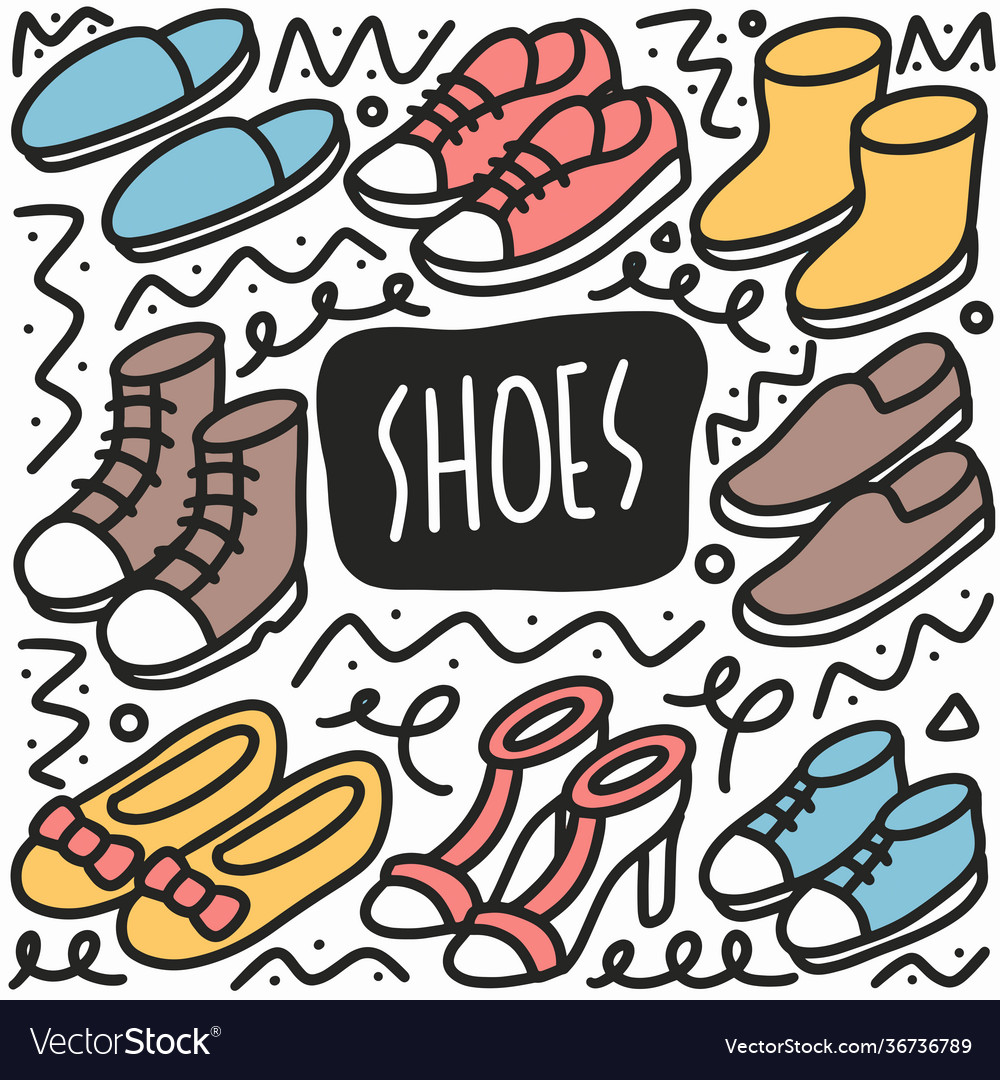 Hand drawn shoes doodle set