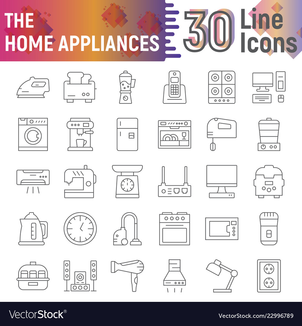 Home appliances thin line icon set kitchenware Vector Image