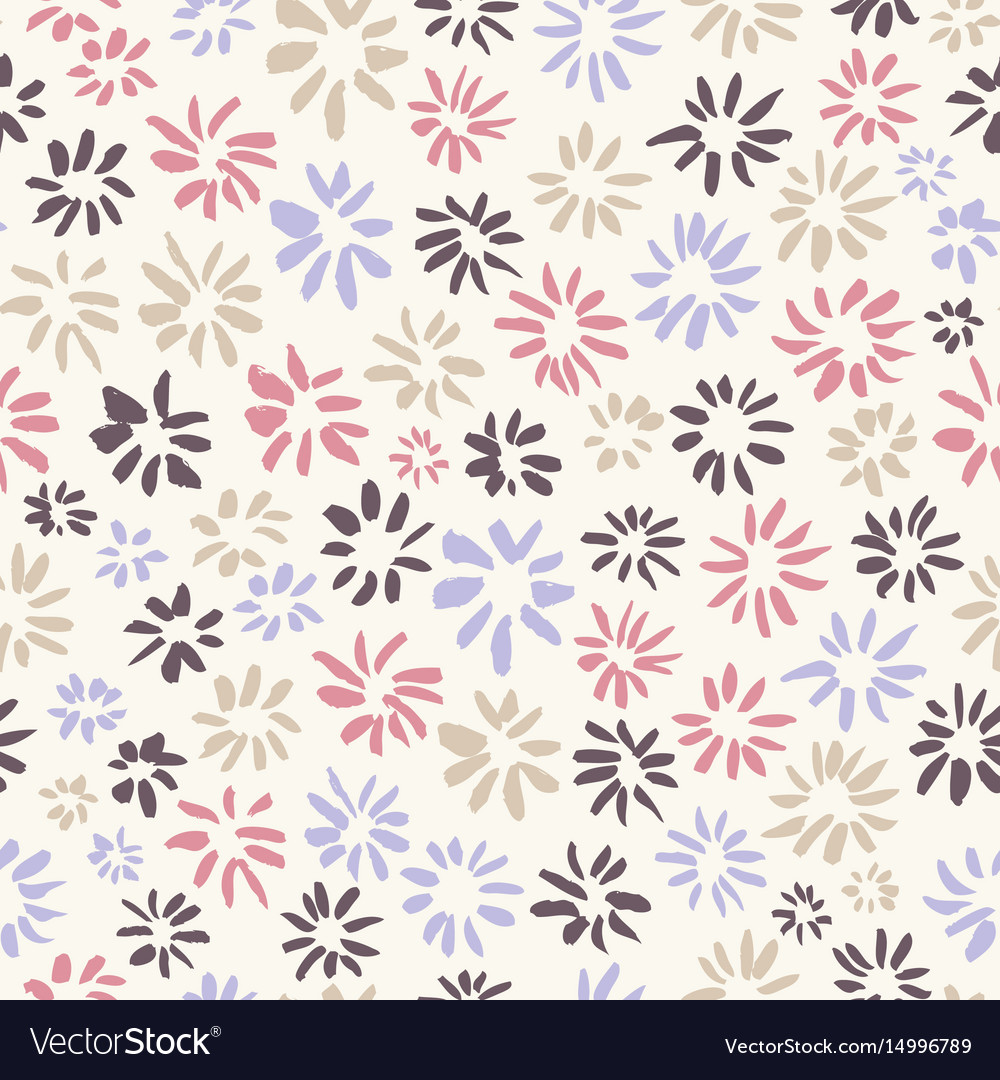 Ink seamless pattern with flowers in sketchy