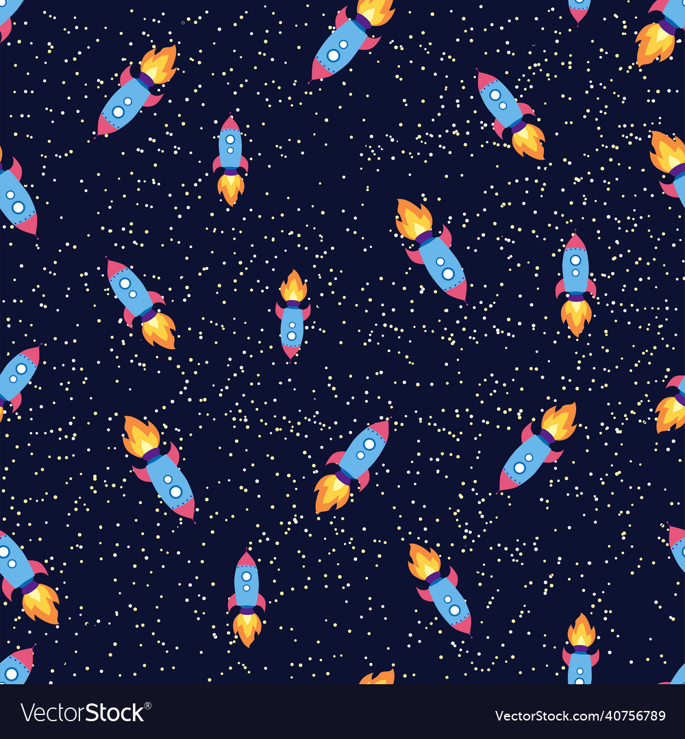 Seamless space pattern planets rockets and stars Vector Image