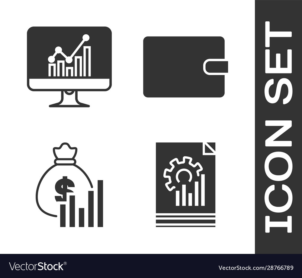 Set document with graph chart computer monitor vector image Set document with graph chart computer monitor