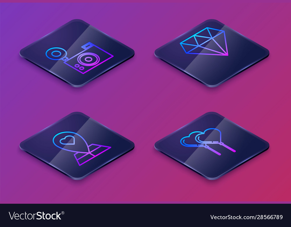 Set isometric line photo camera map pointer vector image Set isometric line photo camera map pointer