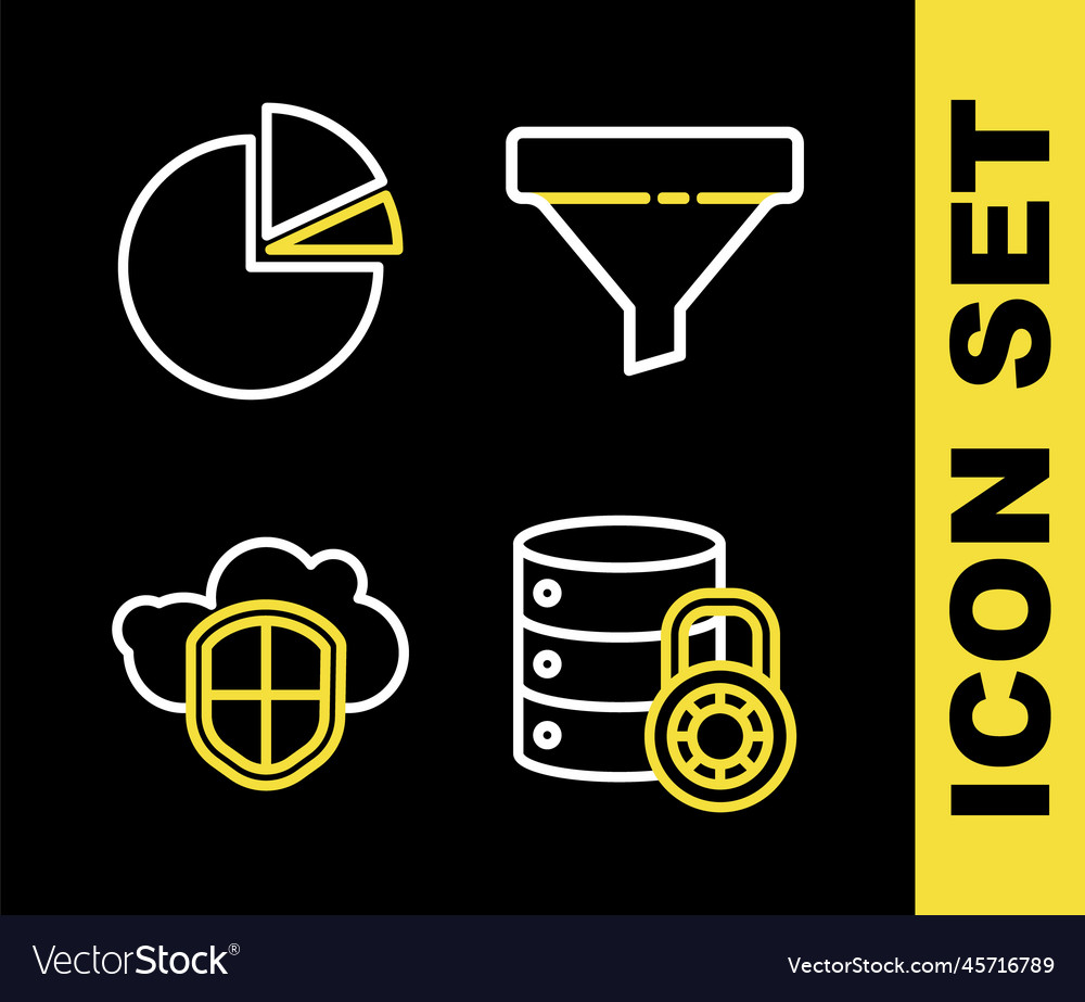 Set line sales funnel server security with lock vector image Set line sales funnel server security with lock