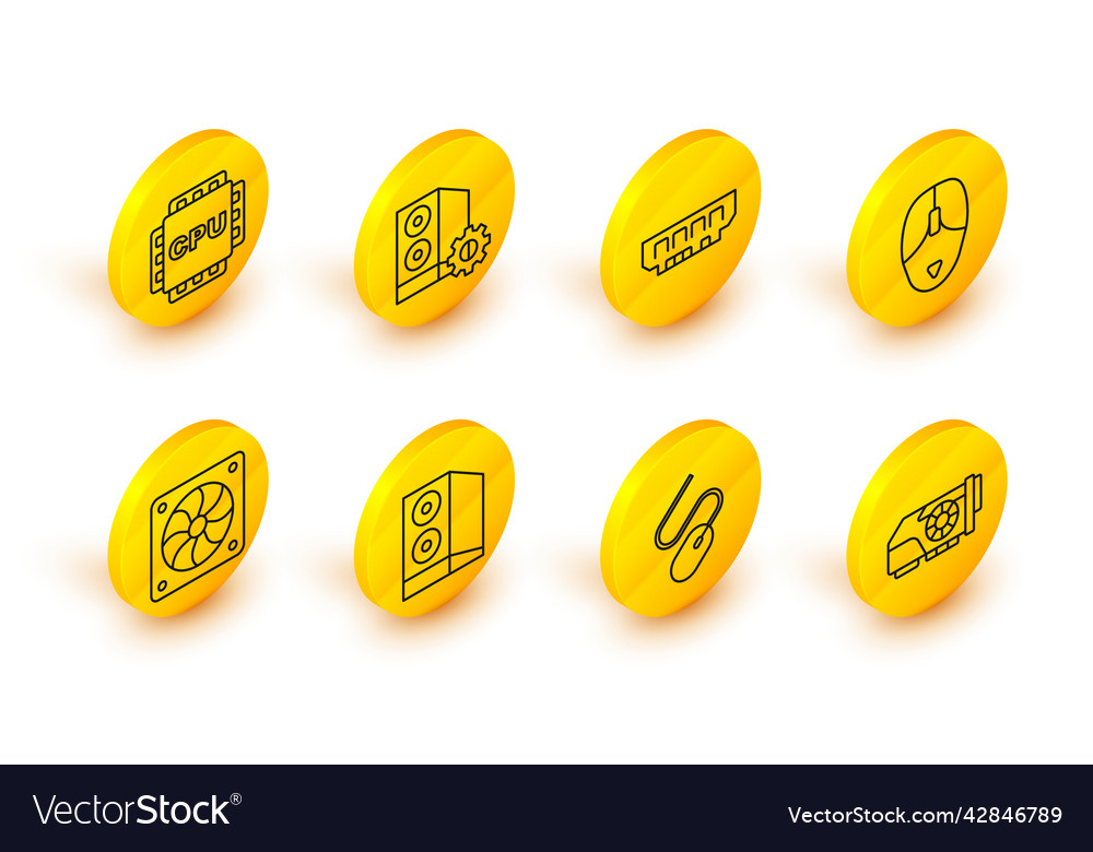 Set line video graphic card computer mouse case vector image Set line video graphic card computer mouse case