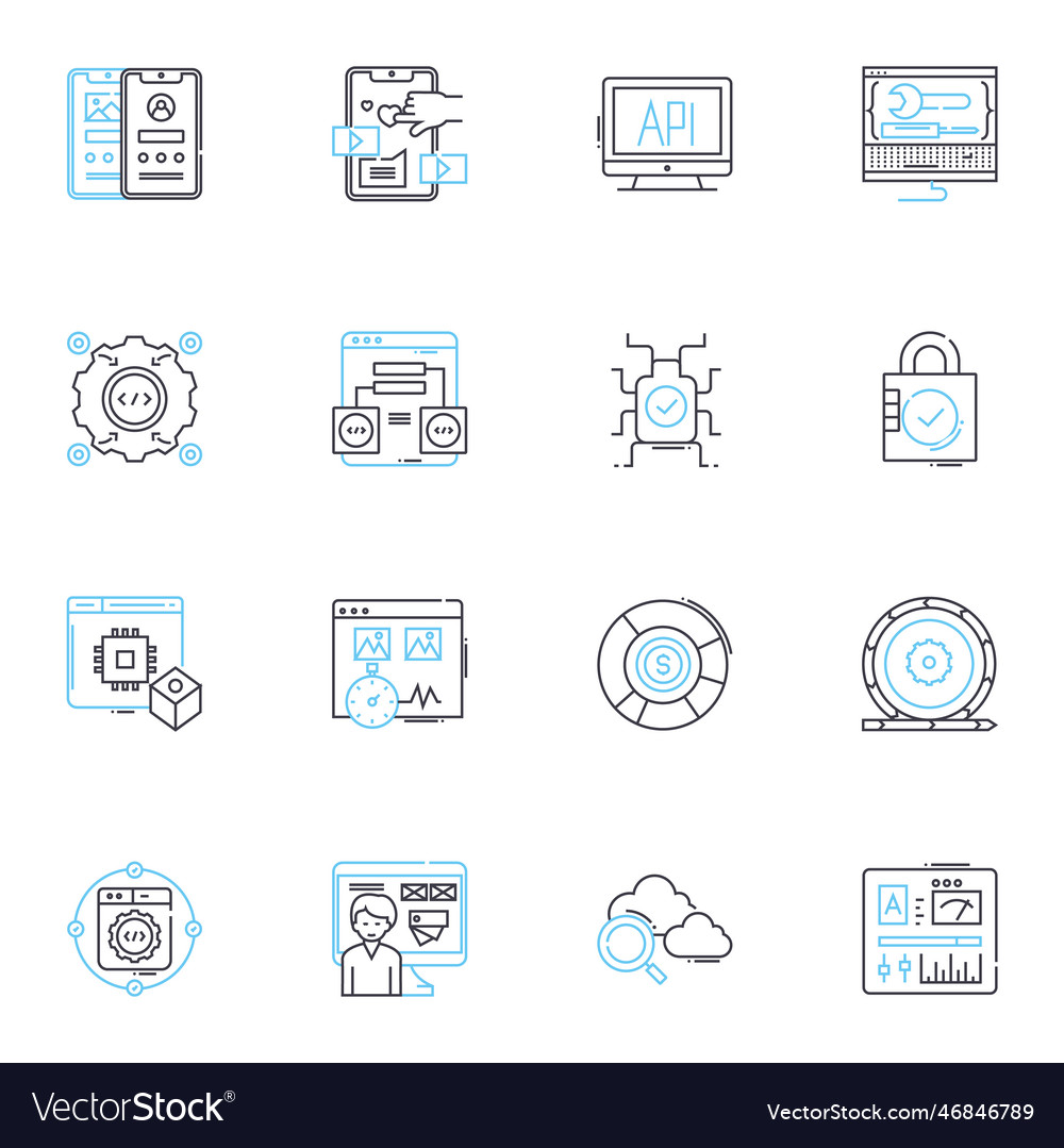 Web design linear icons set layout typography vector image Web design linear icons set layout typography