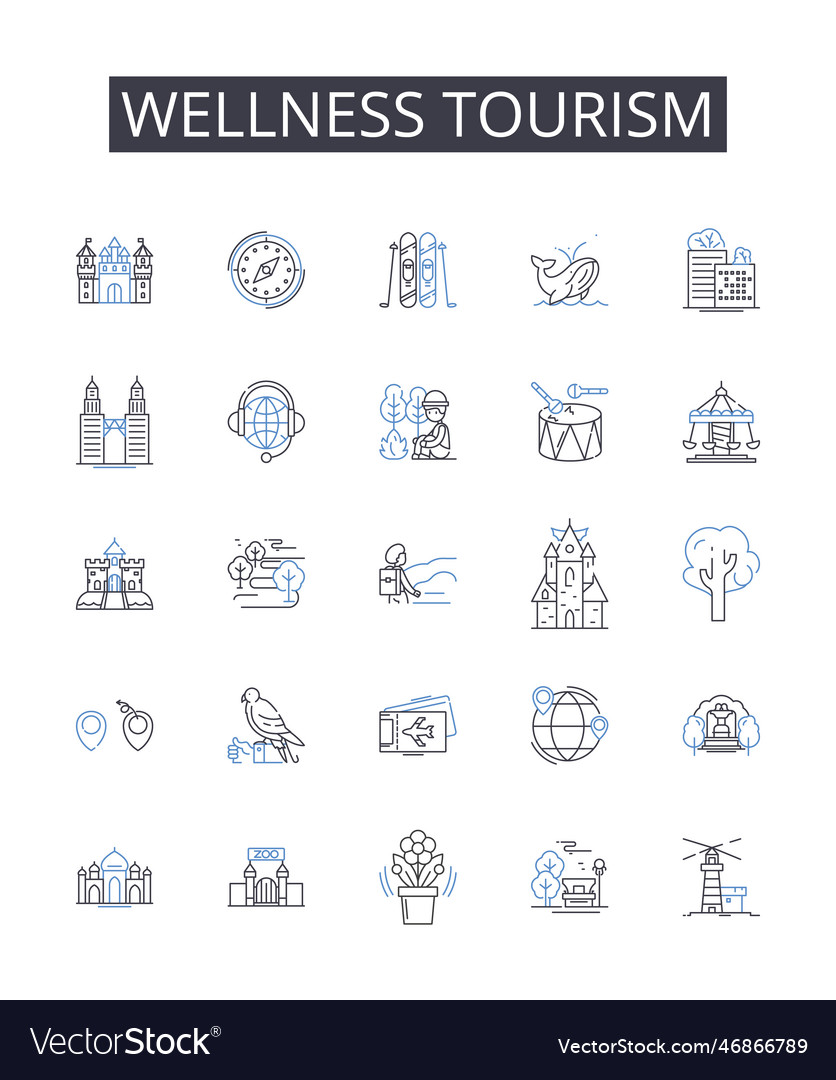 Wellness Tourismus Linie Icons Sammlung Abenteuer